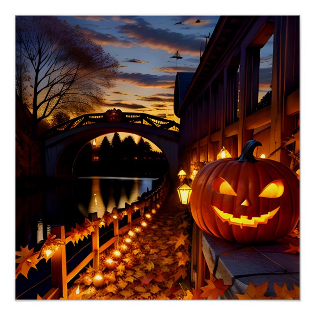 Halloween-Landschaft Vier Poster (Vorderseite)
