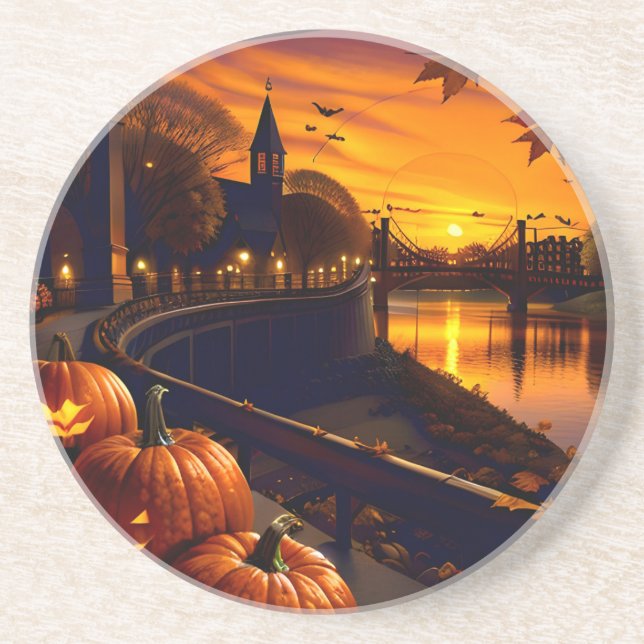 Halloween Landschaft Zwei Getränkeuntersetzer (Vorne)