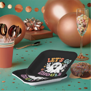 Halloween Lass uns gehen Geister Grusel Retro Kost Pappteller