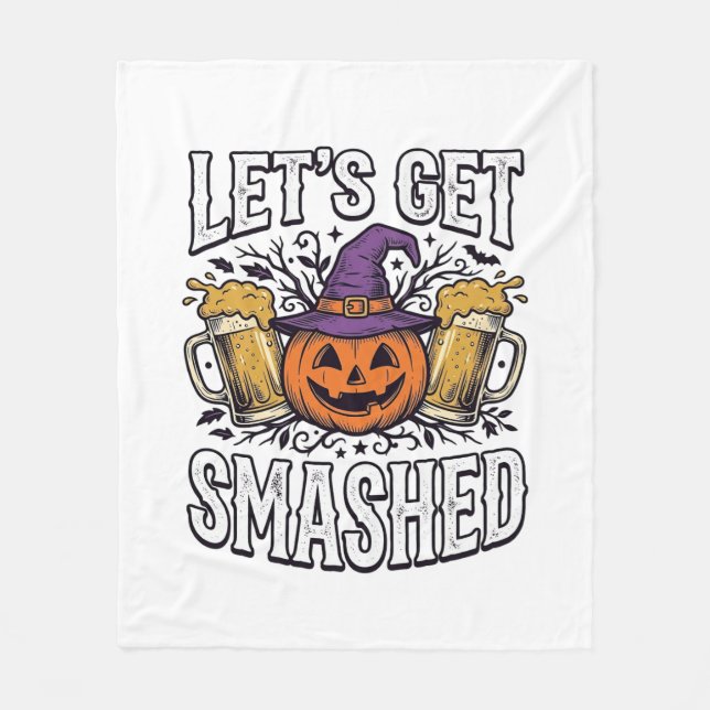 Halloween Lasst Uns Zerstören Kürbis Bier Fleecedecke (Vorderseite)
