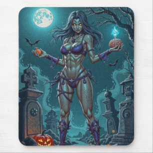 Halloween-Leckerei oder Zombie-Freundin mit Gehirn Mousepad