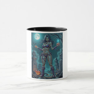 Halloween-Leckerei oder Zombie-Freundin mit Gehirn Tasse