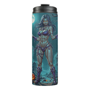 Halloween-Leckerei oder Zombie-Freundin mit Gehirn Thermosbecher