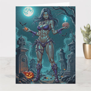 Halloween-Leckerei oder Zombie-Freundin mit Hirn Karte