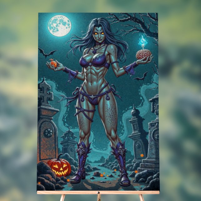 Halloween Leckerei oder Zombie Girlfriend w Brains Acrylschild (Neutral)