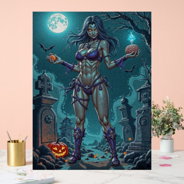 Halloween Leckerei oder Zombie Girlfriend w Brains Acrylschild (Hochzeit)