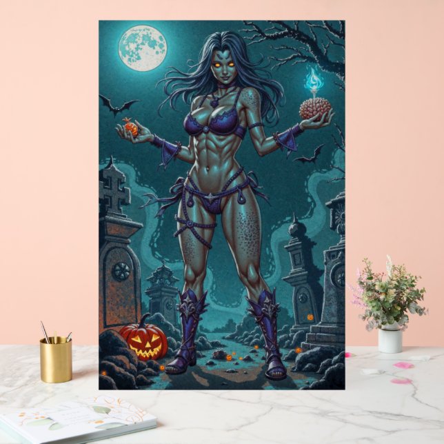 Halloween Leckerei oder Zombie Girlfriend w Brains Acrylschild (Hochzeit)