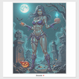Halloween Leckerei oder Zombie Girlfriend w Brains Aufkleber