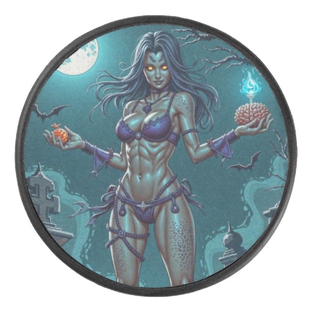 Halloween Leckerei oder Zombie Girlfriend w Brains Eishockey Puck (Vorderseite)