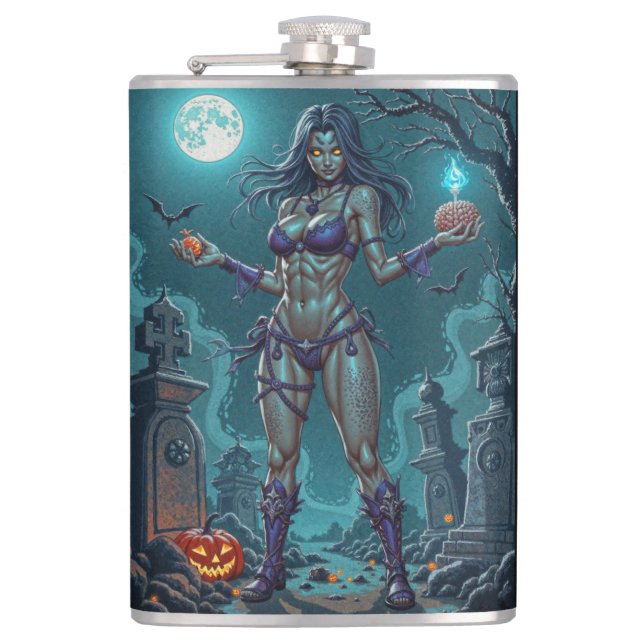 Halloween Leckerei oder Zombie Girlfriend w Brains Flachmann (Vorderseite)