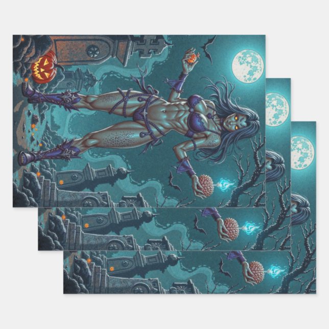 Halloween Leckerei oder Zombie Girlfriend w Brains Geschenkpapier Set (Set)