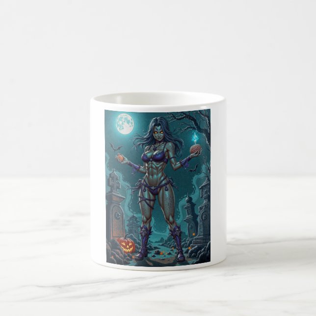 Halloween Leckerei oder Zombie Girlfriend w Brains Kaffeetasse (Mittel)