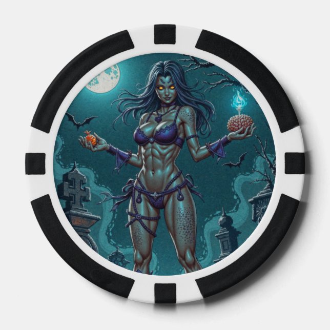 Halloween Leckerei oder Zombie Girlfriend w Brains Pokerchips (Vorderseite)