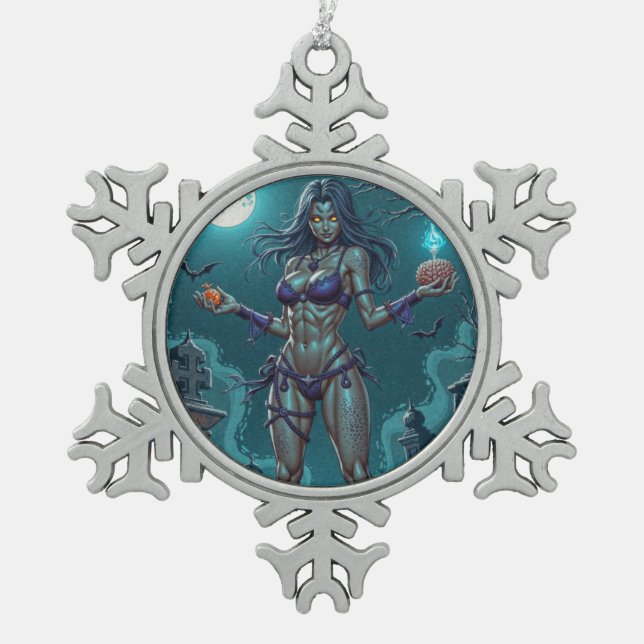 Halloween Leckerei oder Zombie Girlfriend w Brains Schneeflocken Zinn-Ornament (Vorderseite)