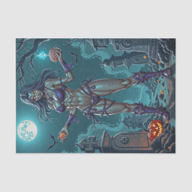 Halloween Leckerei oder Zombie Girlfriend w Brains Seidenpapier (Vorderseite)