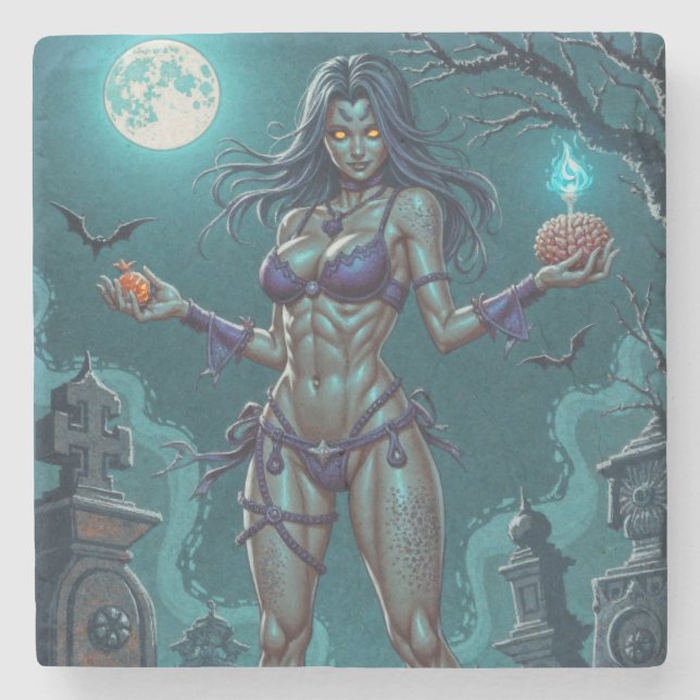 Halloween Leckerei oder Zombie Girlfriend w Brains Steinuntersetzer (Vorderseite)