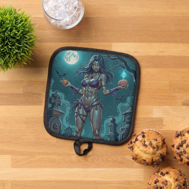 Halloween Leckerei oder Zombie Girlfriend w Brains Topflappen (Oben Unten)