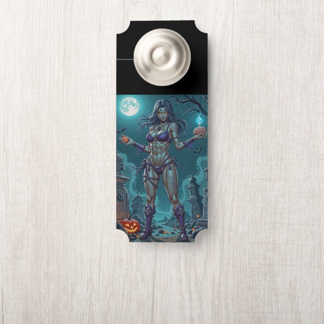 Halloween Leckerei oder Zombie Girlfriend w Brains Türanhänger (Auf Knauf)