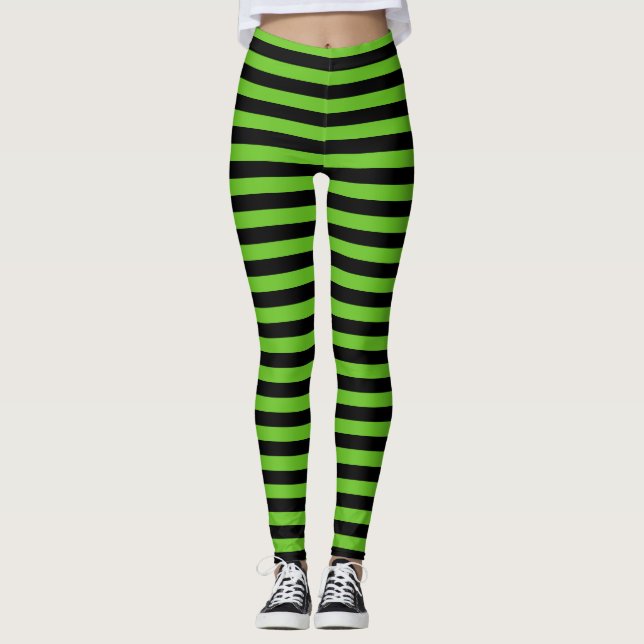 Halloween-Leggings, grün und schwarz gestreift Leggings (Vorderseite)