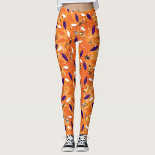 Halloween Leggings Orange Feather