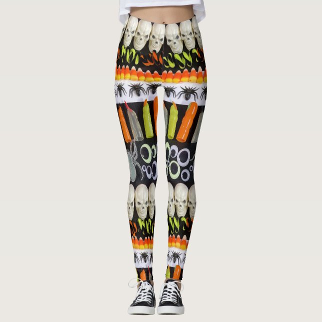 Halloween Leggings - Stripes de crânes, araignées (Devant)