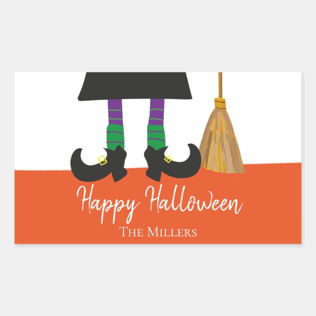 Halloween Legs & Broom Personalisiert Rechteckiger Aufkleber (Vorderseite)