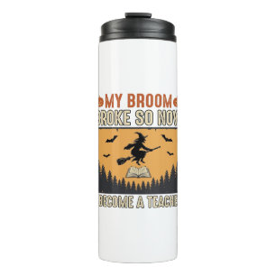 Halloween-Lehrer-Besen-Bruch-Vintage-Design_1 Thermosbecher