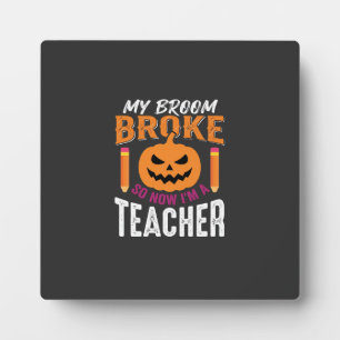Halloween-Lehrer-Besen-Zerbrochener-Kürbis-Design Fotoplatte
