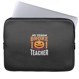 Halloween-Lehrer-Besen-Zerbrochener-Kürbis-Design Laptopschutzhülle