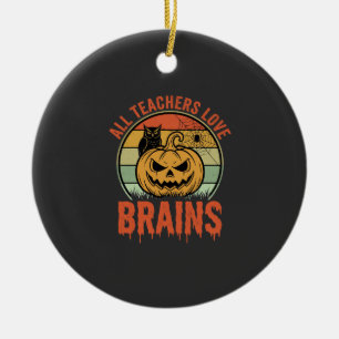 Halloween Lehrer Gehirne Vintage Kürbis Eule Keramik Ornament