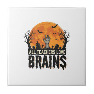 Halloween-Lehrer-Gehirne Vintage-Vektordesign_1 Fliese