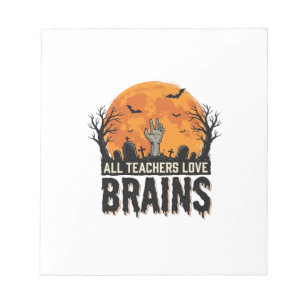 Halloween-Lehrer-Gehirne Vintage-Vektordesign_1 Notizblock