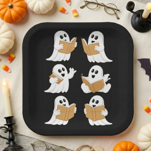 Halloween-Lehrer-Geist-Lesebücher-Bibliothekar Pappteller