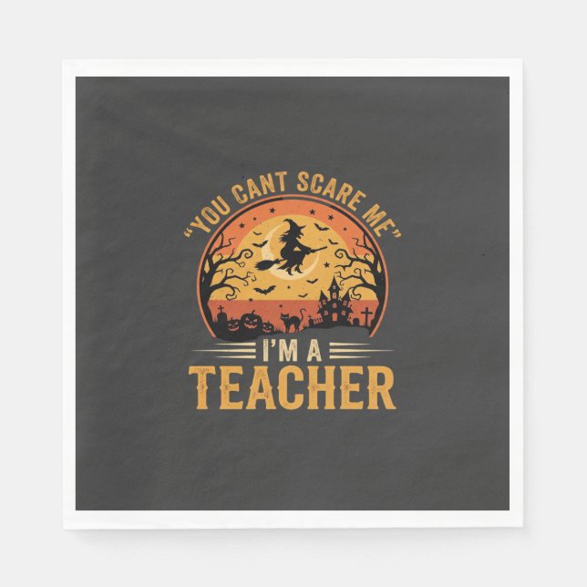 Halloween-Lehrer-Hexenkatze-Design Serviette (Vorderseite)