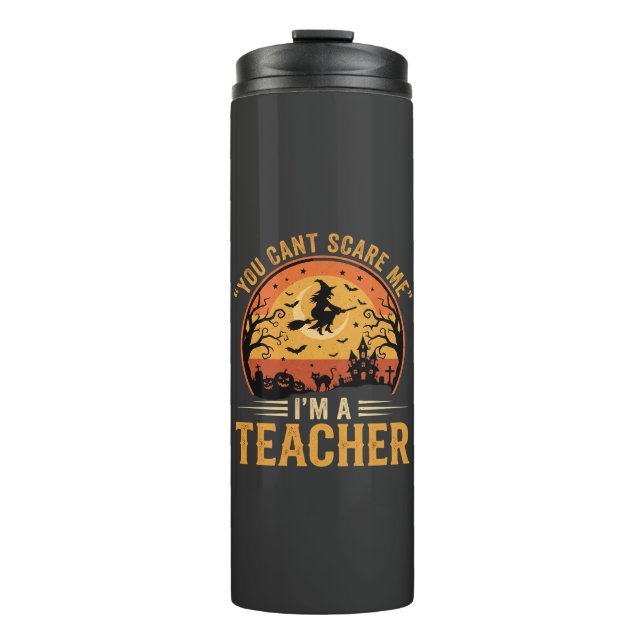 Halloween-Lehrer-Hexenkatze-Design Thermosbecher (Vorderseite)