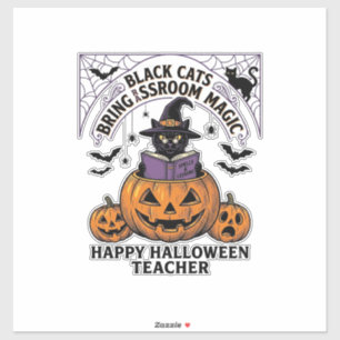 Halloween Lehrer Katze Vintage Kürbis Klassenzimme Aufkleber