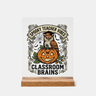 Halloween-Lehrer-Kürbis-Eule-Vintage-Schul-Shirt Acrylschild