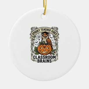 Halloween-Lehrer-Kürbis-Eule-Vintage-Schul-Shirt Keramik Ornament