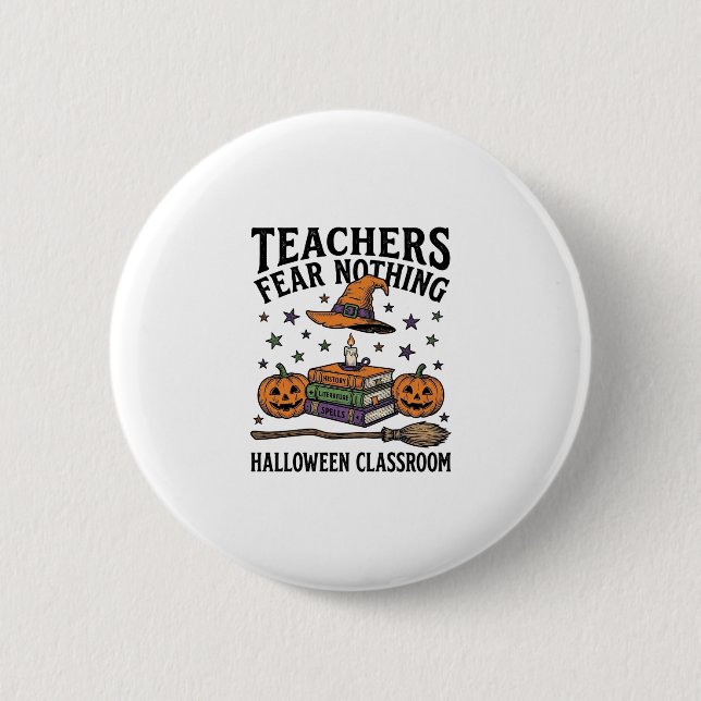 Halloween-Lehrer-Shirt mit Hexenbüchern_1 Button (Vorderseite)