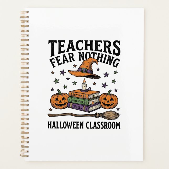 Halloween-Lehrer-Shirt mit Hexenbüchern_1 Planer (Vorderseite)