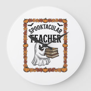 Halloween-Lehrer Spooktacular Geister Bücher Vinta Große Wanduhr
