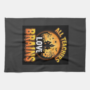 Halloween-Lehrer-Zombie-Gehirne-Horror-Mond-Design Geschirrtuch
