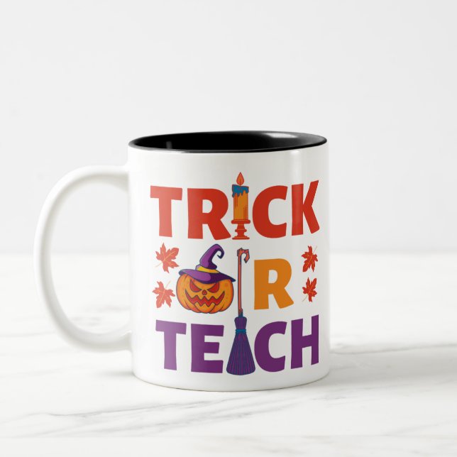 Halloween-Lehrertrick oder -Unterricht Zweifarbige Tasse (Links)