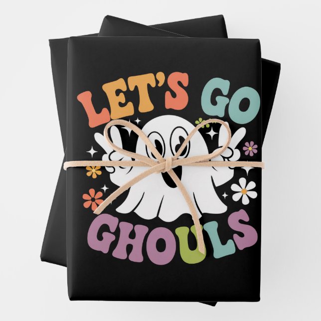 Halloween Let's Go Ghouls Ghost Retro-Kostüm Geschenkpapier Set (Beispiel)