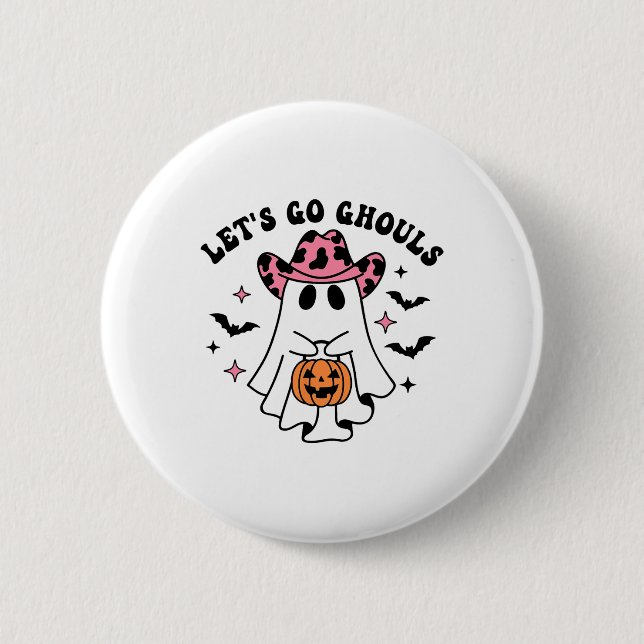 Halloween Let's Go Ghouls Ghost Retro Kostüm Wome Button (Vorderseite)