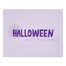 Halloween Lettering in Purple with Web and Witch Poster