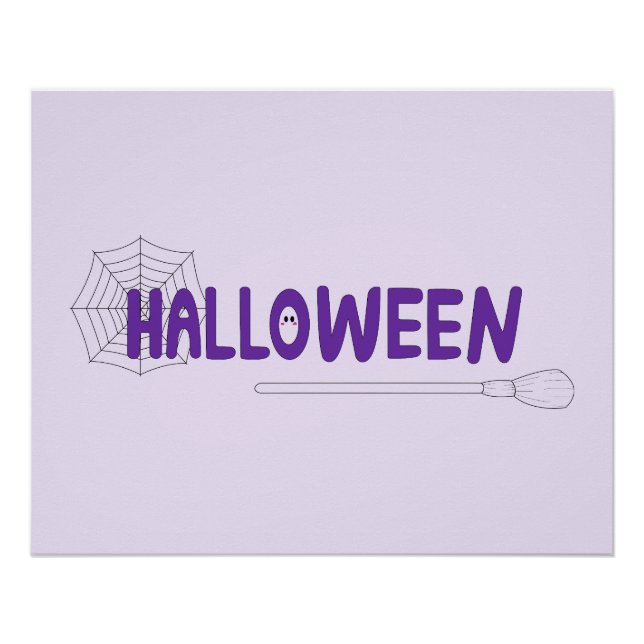 Halloween Lettering in Purple with Web and Witch Poster (Vorderseite)