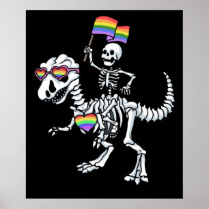Halloween LGBT T Rex Dinosaur Skeleton Gay Pride Poster