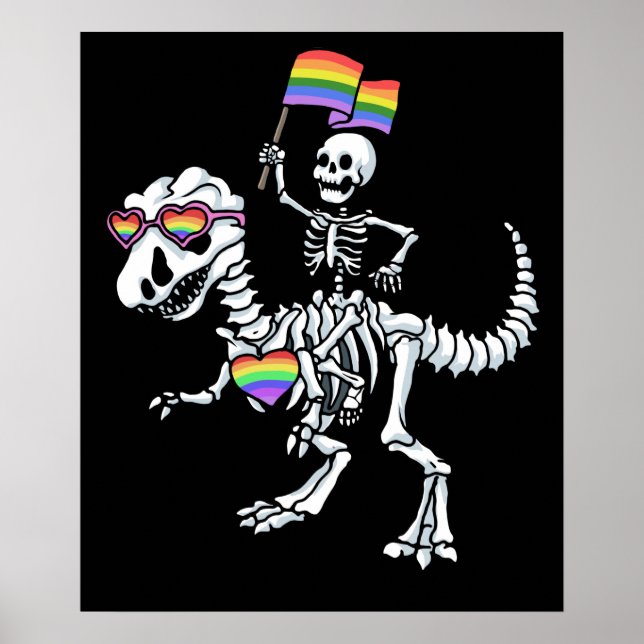 Halloween LGBT T Rex Dinosaur Skeleton Gay Pride Poster (Vorne)