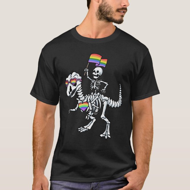 Halloween LGBT T Rex Dinosaur Skeleton Gay Pride T-Shirt (Vorderseite)
